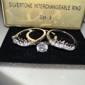 3pcs Avon Silver Interchangeable Ring Set with Clear Stones/vintage